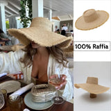 Boho Sun Beach Hat - 18cm Natural Raffia Wide Brim Hat