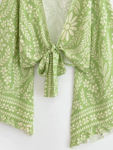 Boho Blouse – ““Seaside Song” Floral Long Sleeve Tie Front Tope