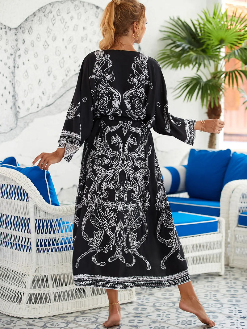 Beach Robe - Boho Robe - Summer Chic Cover-Up with Talulla Feather in Black