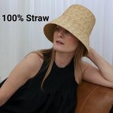 Boho Sun Beach Hat - Natural Straw Wide Brim Bucket Hat