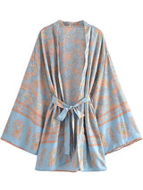 Boho Kimono Robe – “Blue Mirage” Short Cover-Up for Beach & Lounge