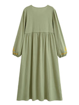 Bohemian Maxi Dress – “Botanical Muse” Butterfly Embroidered Long Sleeve Tie-Neck Dress