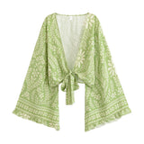 Boho Blouse – ““Seaside Song” Floral Long Sleeve Tie Front Tope