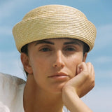 Boho Pillbox Hat - Handwoven Straw Beret Beach Hat