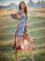 Beach Robe - Boho Robe - Summer Chic Cover-Up with Flower Feather Print Sunniva
