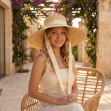Boho Sun Beach Hat - Ribbon Boater Wide Brim Straw Hat