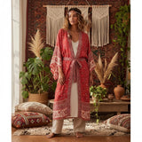 Boho Kimono Robe – “Desert Rosewood” Printed Lounge Cover-Up in Rust Red & Desert Rosewood