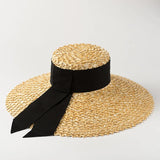 Boho Sun Beach Hat - Handwoven Lace Straw Hat with Bow Ribbon