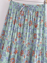 Boho Maxi Skirt – “Wild  Bloom” Floral Gypsy Skirt in  Navy,Purple & Turquoise