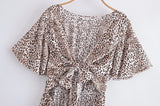 Boho Mini Dress – “Wildflower Waltz” Floral & Leopard Bow-Front Cutout Dress