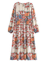 Bohemian Maxi Dress – “Terracotta Bloom” Cream Floral V-Neck Tie-Front Maxi Dress