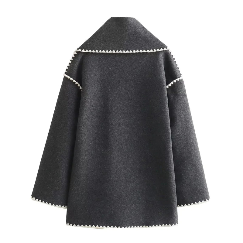 Boho Winter Coat - Wool Mix Autumn Coat With Scarf - Yolanda: Vintage Patchwork in Black