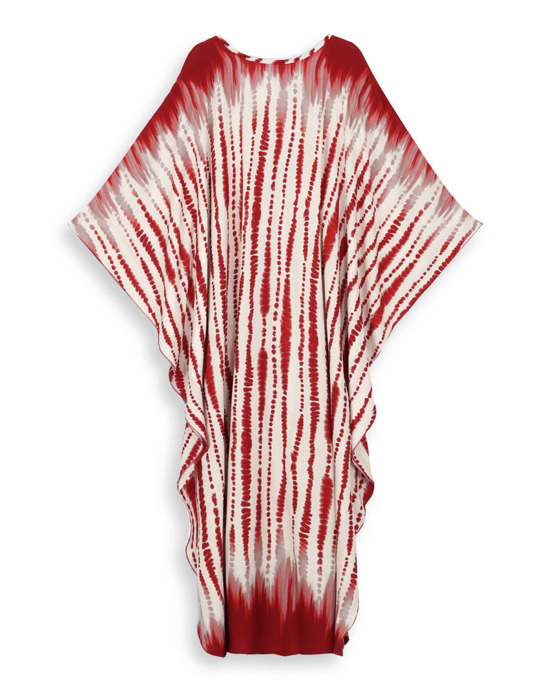 Boho Maxi Dress - Beach Dress, Kaftan Dress Vintage Embroidered in Danica Tie Dye Red