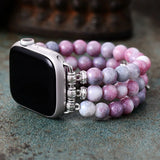 Boho Apple Watch Band - Silver Pink Rhinestone Beads Wrist Strech Bracelet