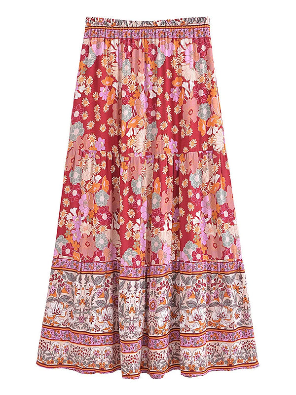 Boho Maxi Skirt - Hippie Style in Everly Red