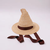 Boho Witch Hat - Pointed Wheat Straw Costume Hat
