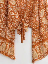 Boho Blouse – ““Seaside Song” Floral Long Sleeve Tie Front Tope