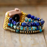 Boho Apple Watch Band - Gold Lapis Jaspers Beads Wrist Stretch Bracelet