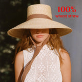 Boho Sun Beach Hat - Wide Brim Straw Hat with Chin Strap