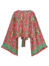 Boho Blouse – “Festival Muse” Floral Long Sleeve Tie Front Tope