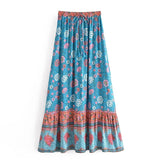 Boho Maxi Skirt – “Wild  Bloom” Floral Gypsy Skirt in  Navy,Purple & Turquoise