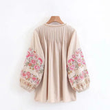 Boho Blouse – “Petal Muse” Embroidered Floral Sleeve Top in Ivory & Pink