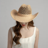 Boho Sun Beach Hat - Hollow Raffia Cowboy Straw Hat