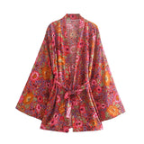 Boho Kimono Robe – “Wild Dahlia” Short Floral Cover-Up for Beach & Lounge