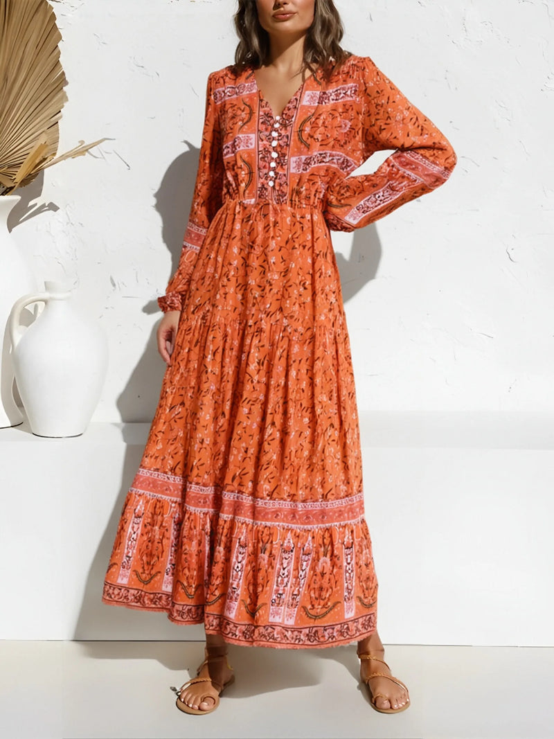 Boho Maxi Dress, Gown, Vacation in Pink and Saffron, Fuchsia / S Boho Maxi Dress, Gown, Vacation in Pink and Saffron, Fuchsia / S