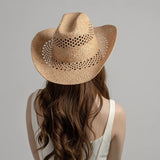 Boho Sun Beach Hat - Hollow Raffia Cowboy Straw Hat