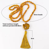 Boho Necklace - RH Precious Amazonite Lava Stones Gold Tassle