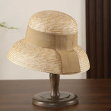 Boho Sun Beach Hat - Wheat Straw Cloche Hat with Ribbon