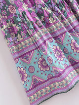 Boho Maxi Skirt – “Wild  Bloom” Floral Gypsy Skirt in  Navy,Purple & Turquoise