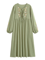 Bohemian Maxi Gown – “Meadow Stitch” Floral Embroidered Long Sleeve Dress