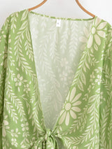 Boho Blouse – ““Seaside Song” Floral Long Sleeve Tie Front Tope