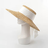 Boho Sun Beach Hat - Handwoven Lace Straw Hat with Bow Ribbon