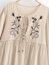 Bohemian Maxi Gown – “Meadow Stitch” Floral Embroidered Long Sleeve Dress