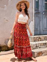 Boho Maxi Skirt - Hippie Style in  Red Peacock