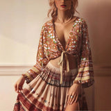 Boho Blouse – “Festival Muse” Floral Long Sleeve Tie Front Tope