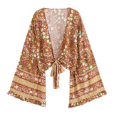 Boho Blouse – “Festival Muse” Floral Long Sleeve Tie Front Tope