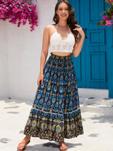 Boho Maxi Skirt - Hippie Style in Blue Peacock