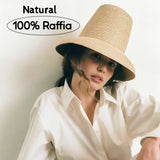 Boho Fedora Hat - 15cm Raffia High Crown Beach Hat