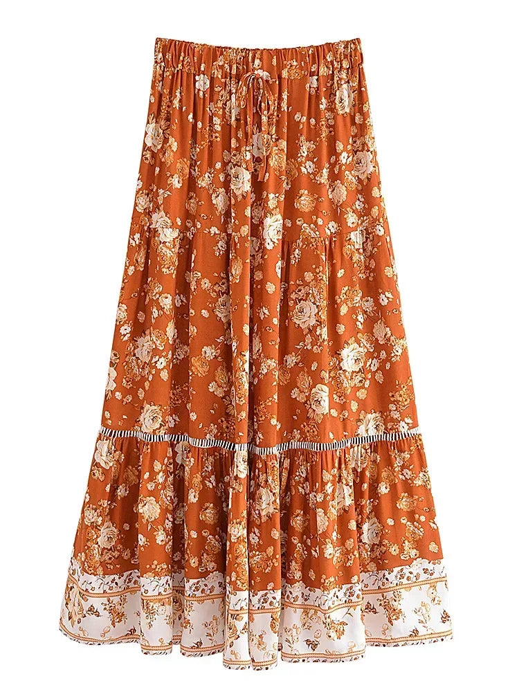 Bohemian Two Piece Set – Bluebell Aria Floral Crop Top and Flowing Maxi Skirt
