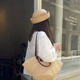 Boho Pillbox Hat - Raffia Sailor Straw Hat