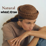 Boho Pillbox Hat - Handwoven Straw Beret Beach Hat