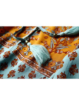 Boho Top for Women – Bohemian Blouse - “Tangerine Coast” Teal & Pink
