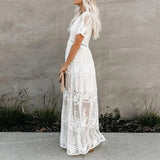 Boho White Dress – Maxi Dress - Boho Dress - “Moonflower” Lace Embroidered Gown