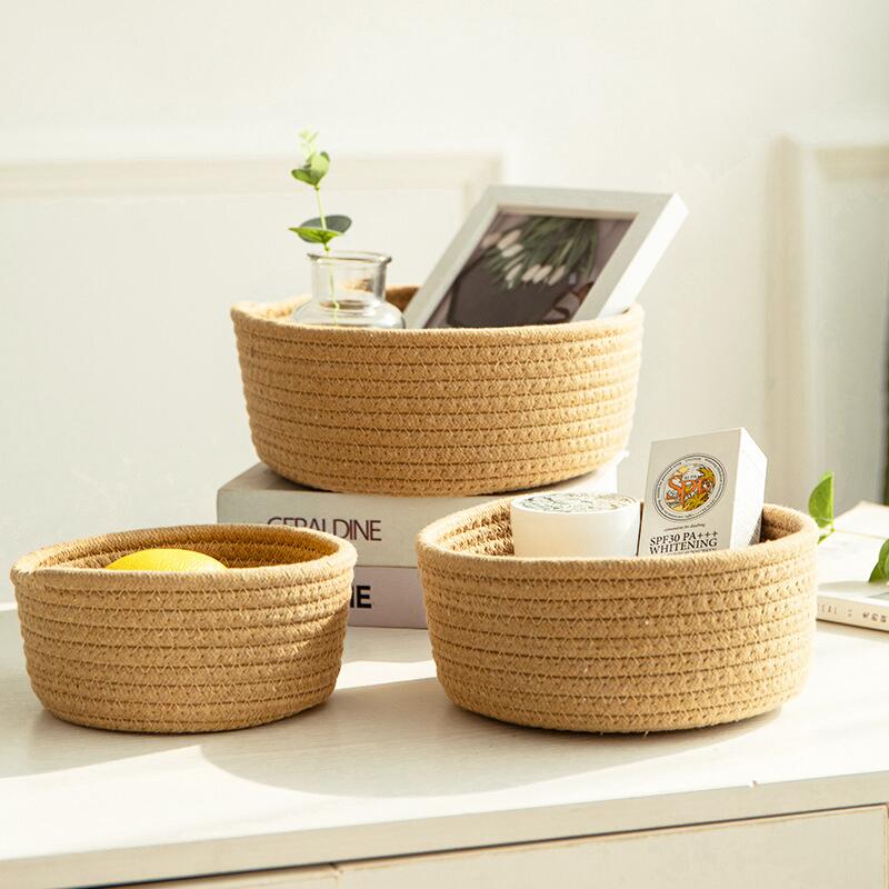 Colorful Rope Storage Basket - Handwoven Jute Shelf Basket - Bohemian Home Decor