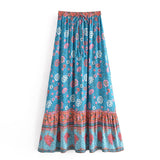 Boho Skirt, Hippie Skirts, Maxi Skirt, Verbena Flower in Blue