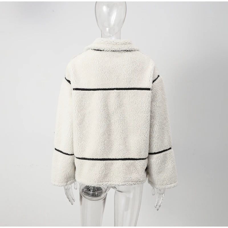 Boho Winter Coat - Lamb Wool Mix Jacket - Phoebe: Zipper Loose Fit